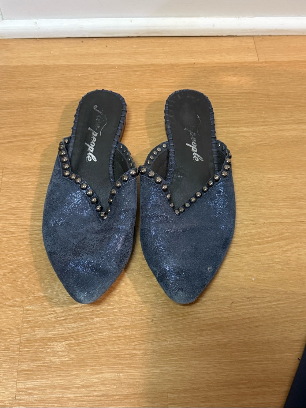 Free People Navy Studded Pointed Mules - Slip-On